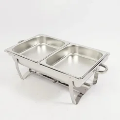 Buffetvarmer - Chafing Dish Bain-Marie - Sammenklappelig - Dobbelt rum - Rustfrit stål - Brændstofbrændere - 7,5 L - Sort Discount