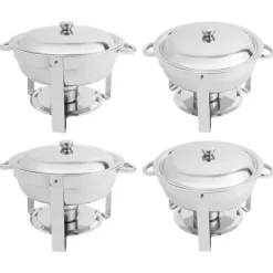Buffetvarmer - Rund chafing dish - 4 stk 4,5 L/stk - Rustfrit stål - 41×25 cm - Let at rengøre - Sølv Sale