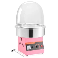 Candyfloss- og sukkerspindmaskine - Professionel - Elektrisk 1000 W - Med låg - Skål i rustfrit stål - Sukkerske inkl. - Lyserød Discount