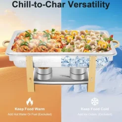 Chafing Dish - Buffetvarmer - 9 L Kapacitet - Rustfrit Stål - 2 Brænderholdere - Til fast sprit/bio-olie - 63x35x32 cm - Sølv/Guld Hot