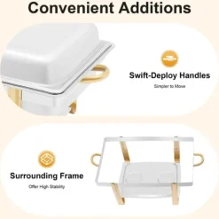 Chafing Dish - Buffetvarmer - 9 L Kapacitet - Rustfrit Stål - 2 Brænderholdere - Til fast sprit/bio-olie - 63x35x32 cm - Sølv/Guld Hot