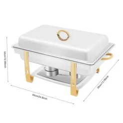 Chafing Dish - Buffetvarmer - 9 L Kapacitet - Rustfrit Stål - 2 Brænderholdere - Til fast sprit/bio-olie - 63x35x32 cm - Sølv/Guld Hot