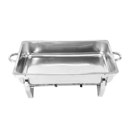 Tilbehør Til Madservering>Chafing Dish, 8 Quart Kapacitet, Rustfrit Stål Materiale, Foldbar Ramme, Dimensioner 21,5 x 13,5 x 10 tommer, Ideel til Buffet Service
