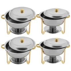 Chafing dish buffetsæt, 4,5 L madvarmer, rustfrit stål, guld, alkoholdrevet, selvbetjening til fester/bryllupper Clearance