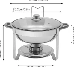 Chafing Dish Buffet-sæt - Rund Madvarmer 5 L - Rustfrit Stål - Til Buffet & Catering - Sølv Hot