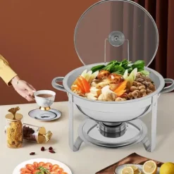 Chafing Dish Buffet-sæt - Rund Madvarmer 5 L - Rustfrit Stål - Til Buffet & Catering - Sølv Hot