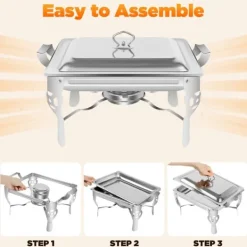 Chafing dish buffetvarmer, hvid, 6/9 L, 3×3 L indsatsbakker, til storkøkken, catering & buffet Hot