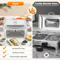 Chafing dish buffetvarmer, hvid, 6/9 L, 3×3 L indsatsbakker, til storkøkken, catering & buffet Hot