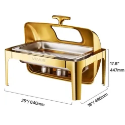 Madopvarmere>Chafing Dish, Holdbart Rustfrit Stål, Rulletop Design,Guld