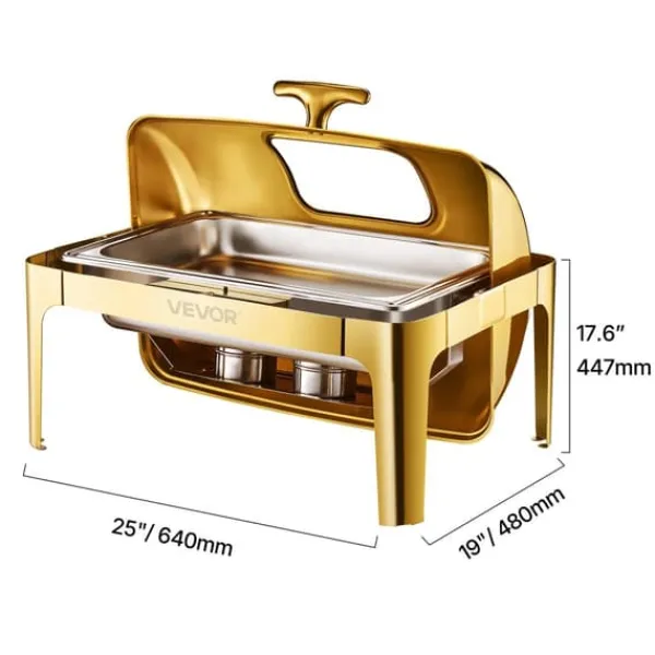 Madopvarmere>Chafing Dish, Holdbart Rustfrit Stål, Rulletop Design,Guld