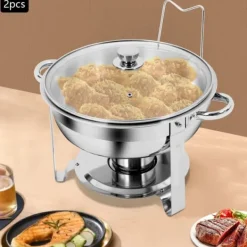 Madopvarmere>Chafing Dish Sæt - Buffetvarmer Bordmodel - Sæt med 2 - Med Låg - Rustfrit Stål