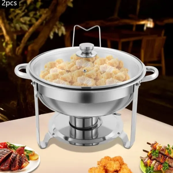 Madopvarmere>Chafing Dish Sæt - Buffetvarmer Bordmodel - Sæt med 2 - Med Låg - Rustfrit Stål