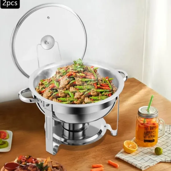 Madopvarmere>Chafing Dish Sæt - Buffetvarmer Bordmodel - Sæt med 2 - Med Låg - Rustfrit Stål