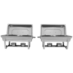 Tilbehør Til Madservering>Chafing Dish Sæt, Rustfrit Stål, 4 Madpander, 3,7 Qt Pande Kapacitet, Energi Effektiv Brændstofkilde, Ideel til Catering