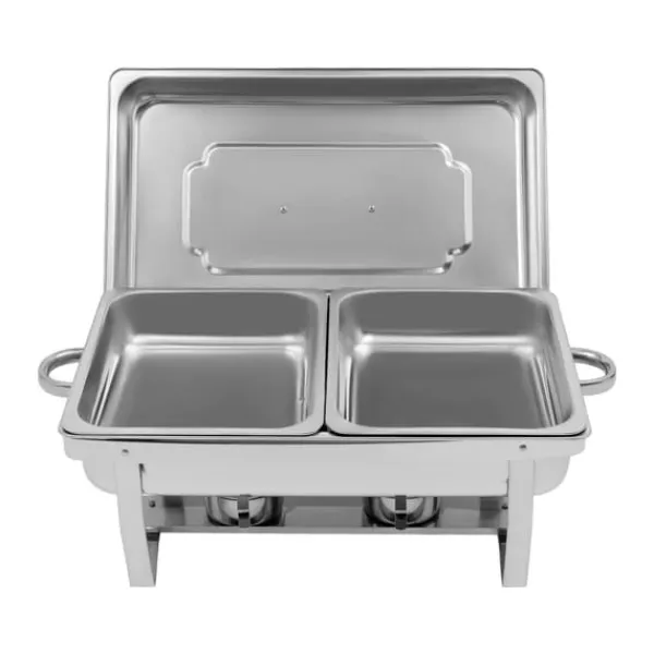 Tilbehør Til Madservering>Chafing Dish Sæt, Rustfrit Stål, 4 Madpander, 3,7 Qt Pande Kapacitet, Energi Effektiv Brændstofkilde, Ideel til Catering
