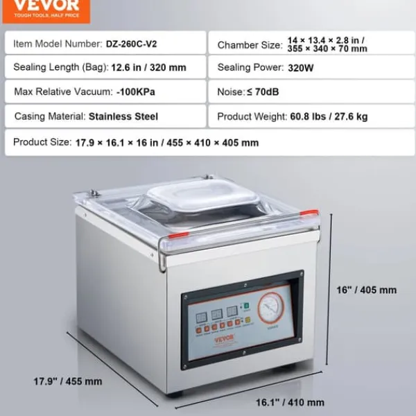 Vakuumpakkere>Chamber Vakuumforsegler, Premium Vakuumeffekt, Alsidige Anvendelser,DZ-260C