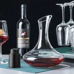 Karafler>CLITON Vinkaraffel, Hurtig Vinaerator i Glas, Hældeprop og Karaffel til Hjemmebrug, Vinflaskeprop