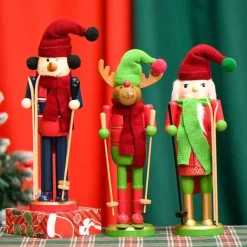 30CM juleslæde, valnøddeklemme, valnøddesoldat, massiv trædekorationsgave, håndværksmæssig pynt Clearance