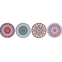 Bordskånere Til Glas>Coasters DKD Home Decor Mandala 4 Units (10,8 x 10,8 x 0,7 cm)