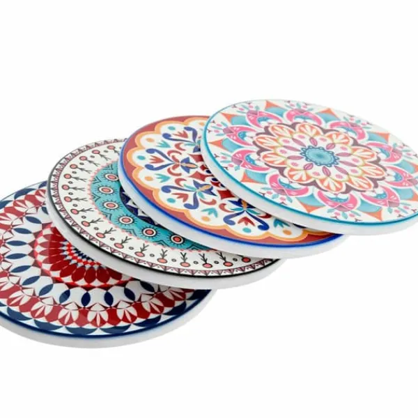 Bordskånere Til Glas>Coasters DKD Home Decor Mandala 4 Units (10,8 x 10,8 x 0,7 cm)