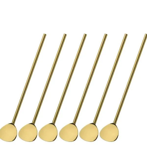 Bestik>Cocktailskeer med sugerør, 6 stk., 20 cm, rustfrit stål, guldfarvet Coffee Culture / Cilio