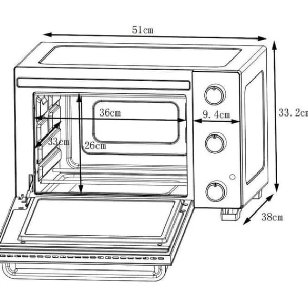 CONTINENTAL EDISON CEMF35B4 - Elektrisk miniugn 35L svart - 1500W - Rotisserie, Naturlig konvektion New