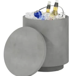 Cool Bar sidebord med aftagelig top, 10 L drikkekøler, bistrobord til fest/camping, lysegrå New