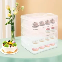 Kagedåser>Cupcake/Muffin-boks - Transportkasse 4 lag - Med håndtag - Stabelbar - Bærbar - Sort