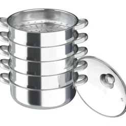 Madlavningsmaskiner>Dampkogepande, 30 cm Diameter, 5 Lag, Rustfrit Stål, Kompatibel med Induktions- og Gasblus, Tåler Opvaskemaskine