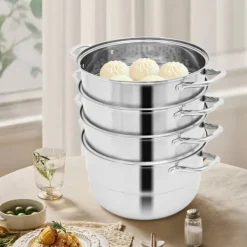 Madlavningsmaskiner>Dampkoger i rustfrit stål 304 - Etage-dampegryde - 5 lag - 9 l kapacitet - Stabelbar - Hvid