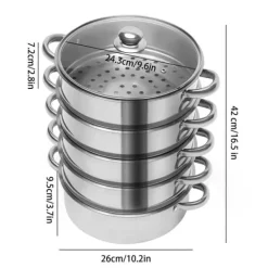 Madlavningsmaskiner>Dampkoger, 5-lags design, opvaskemaskine sikker,Lys Grå