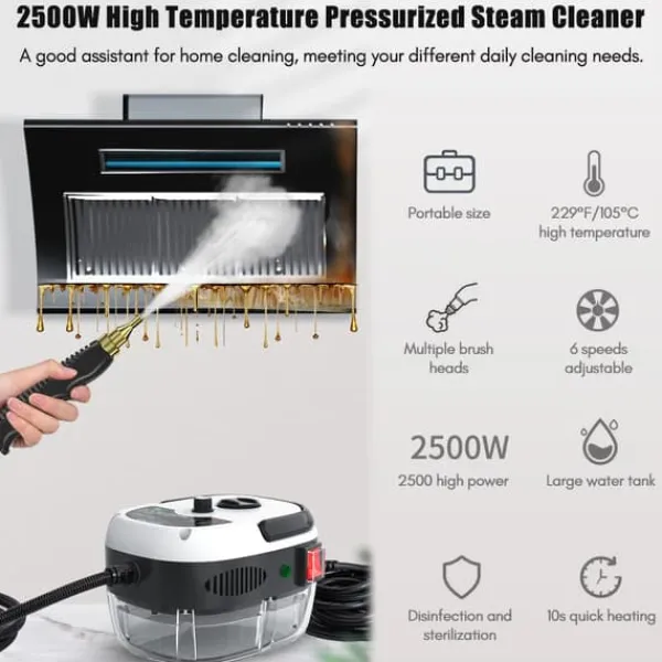 Damprenser - Bærbar Højtryksdamprenser - 2500 W - Tryksat Højtemperaturdamp - 220 V EU-stik - CE-godkendt - Mod Fedt & Pletter - Hvid Online