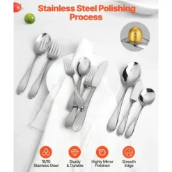 65-dele sølvtøjssæt, rustfrit stål bestik, komplet redskaber til 12 personer, høj kvalitet, holdbart Online