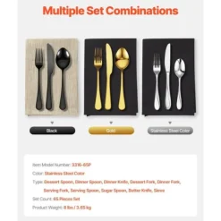 65-dele sølvtøjssæt, rustfrit stål bestik, komplet redskaber til 12 personer, høj kvalitet, holdbart Online
