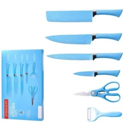 Køkkenknive>6-delt farverigt køkkenkniv i rustfrit stål med ergonomisk håndtag