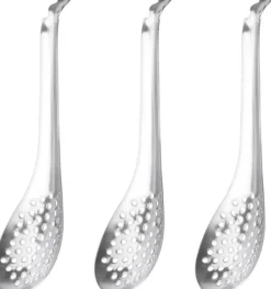 Bestik>3-delt kugleske, kaviarske i rustfrit stål til at tage oliven og kapers ud af krukken, molekylær gastronomi bar æggeske køkken