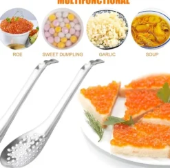 Bestik>3-delt kugleske, kaviarske i rustfrit stål til at tage oliven og kapers ud af krukken, molekylær gastronomi bar æggeske køkken