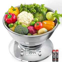 Digital køkkenvægt i rustfrit stål med skål - 5000g kapacitet, præcis måling kompatibel med alle køkkener Online