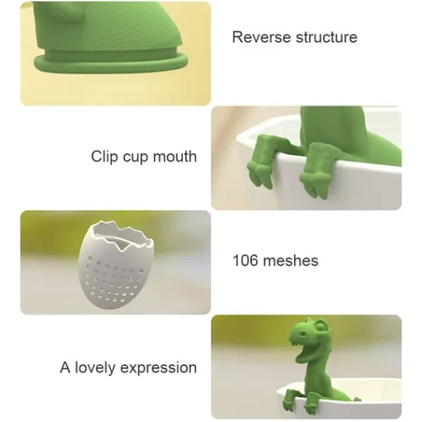Tefiltre>Dinosaurformet Tefilter Silikone Teinfuser Genanvendelig Teposesi