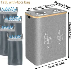 Affaldssorteringsspande>Dispensérflaske, 125L kapacitet, lugtkontrolfunktioner,Lys Grå