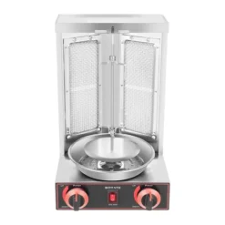 Döner Kebab/Shawarma Grill - Vertikal Gasgrill - Automatisk Rotation - 2 Brændere - Drejeknap-styring - Professionel - Sølv Sale