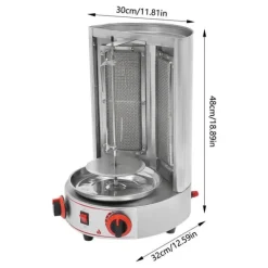 Döner Kebab/Shawarma Grill - Vertikal Gasgrill - Automatisk Rotation - 2 Brændere - Drejeknap-styring - Professionel - Sølv Sale
