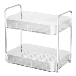 Dobbeltlags hvid kop tørrestativ med afløbsbakke - bordplade opbevaringshylde til hjemmekøkken Online