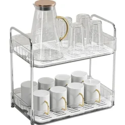 Dobbeltlags hvid kop tørrestativ med afløbsbakke - bordplade opbevaringshylde til hjemmekøkken Online