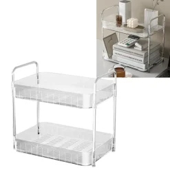 Dobbeltlags hvid kop tørrestativ med afløbsbakke - bordplade opbevaringshylde til hjemmekøkken Online