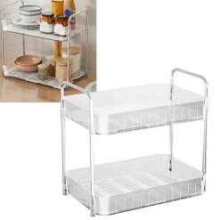Dobbeltlags hvid kop tørrestativ med afløbsbakke - bordplade opbevaringshylde til hjemmekøkken Online