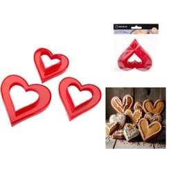 Dobbeltsidede plastikudstikkere HEART hjerter 3 stk. udstikkere til peberkager shortbread cookies Online