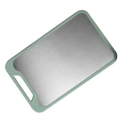 Dobbeltsidet Køkken Skærebræt 304 Rustfrit Stål Skærebræt til Køkken Kød Grøntsager Frugt Fisk Ost Grøn Lille Størrelse