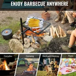 Drejelig bålgrill i kraftigt stål med justerbar madlavningsrist til åben ild. Perfekt til udendørs gril og madlavning! Clearance