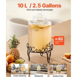 Drikkevareautomater>Drikkedispenser 10L, Festdispenser i Glas, robust Stativ, ideel til underholdning